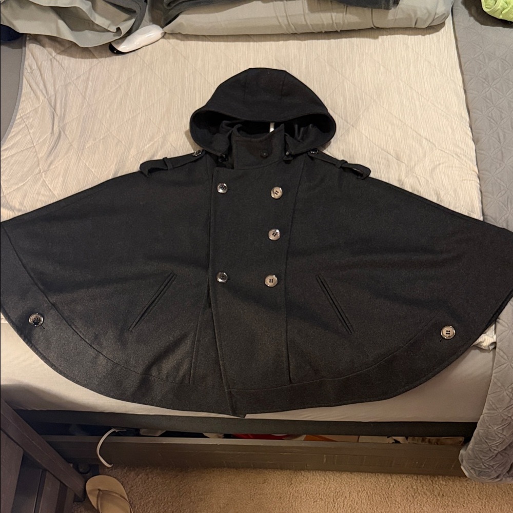 Kenneth Cole Black Hooded Cape Coat